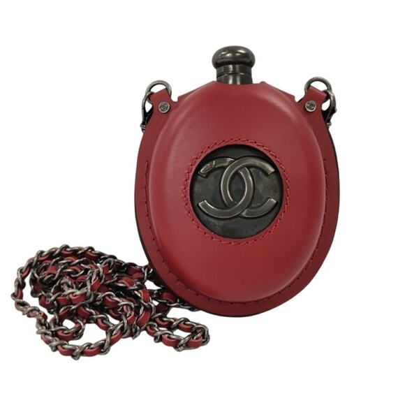 Chanel Sporran Flask Bag Coco CC Bottle Shoulder/Crossbody Chain Red Rare 2013 - Picture 16 of 16